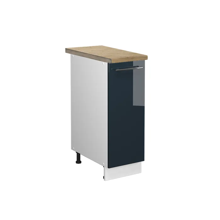 Vicco Armoires de cuisine Bleu foncé brillant 30cm, PT Chêne