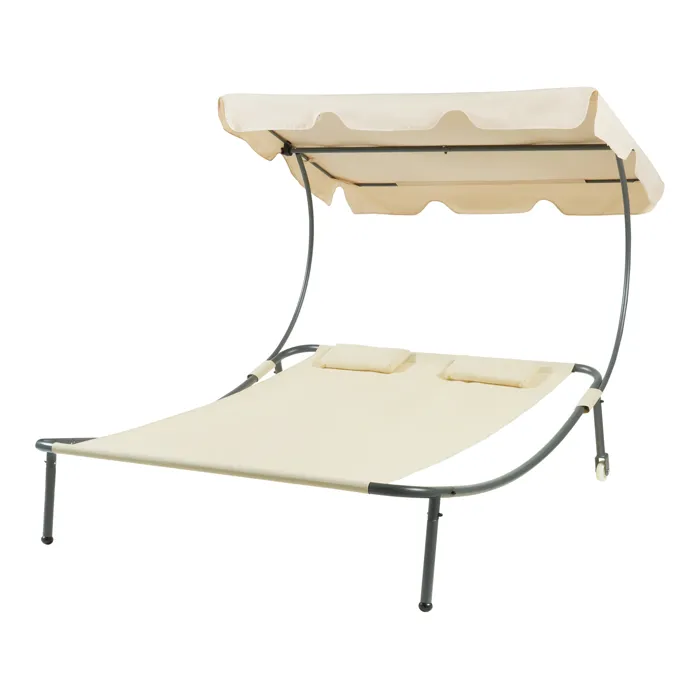 Chaise longue double Avigliano avec auvent acier laqué polyester 200 x 173 x 146 cm beige casa.pro