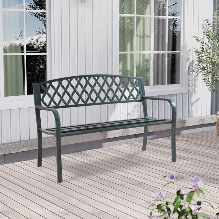 Banc de jardin Opsasar 127 x 53,5 x 88 cm acier gris foncé avec patine verte casa.pro