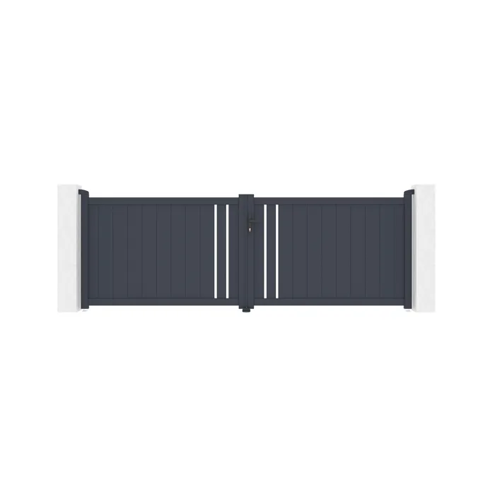 Portail battant 3,5x1,2m GIONA + 2 poteaux EIFEL H.166cm Gris