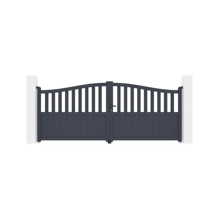 Portail battant 3,4x1,4m MEIJE + 2 poteaux EIFEL H.166cm Gris