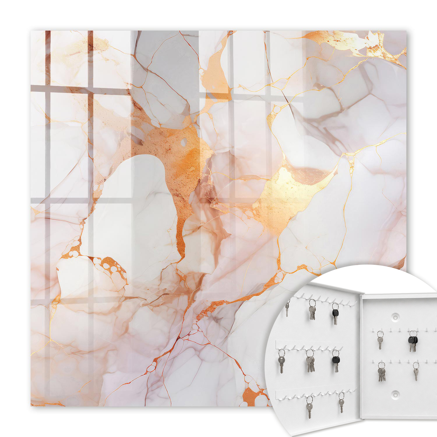 Armoire À Clés - (30 Cm X 30 Cm) - Boîte À Clés Murale - Coffret De Rangement Pour Clés - Couleur Blanche - Ouverture Vers La Gauche - Pour Maison Et Bureau - Élégance Du Marbre