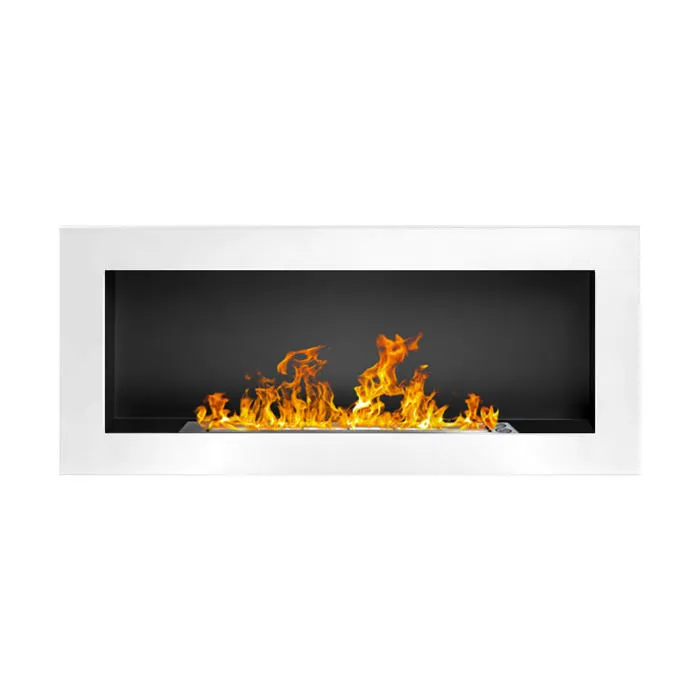 Lucca - Cheminée murale bioéthanol 90x40x12 cm avec brûleur 0,75 l en acier inoxydable blanc