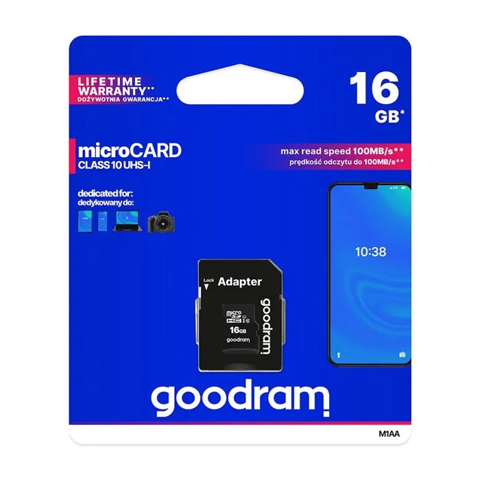 Goodram 16gb Microsd Memory Card For Smartphone, Camera - Micro Sd Card - 100 Mb/s