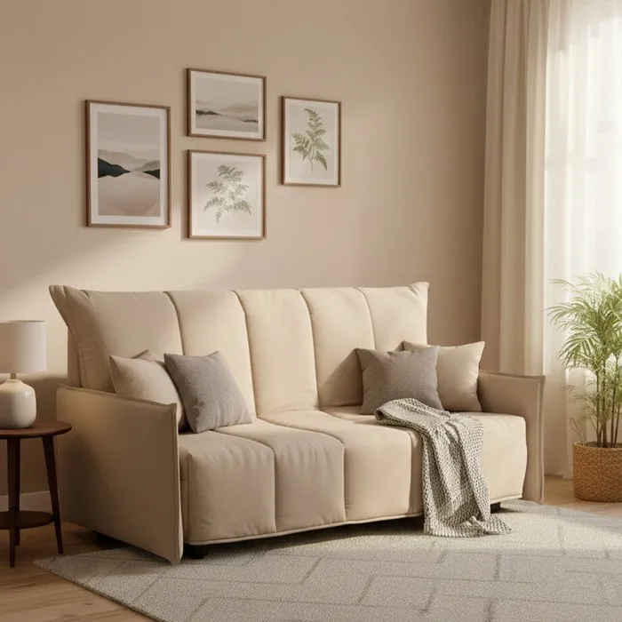 Canapé Lit,en Tissu,beige,150x90h85 Cm