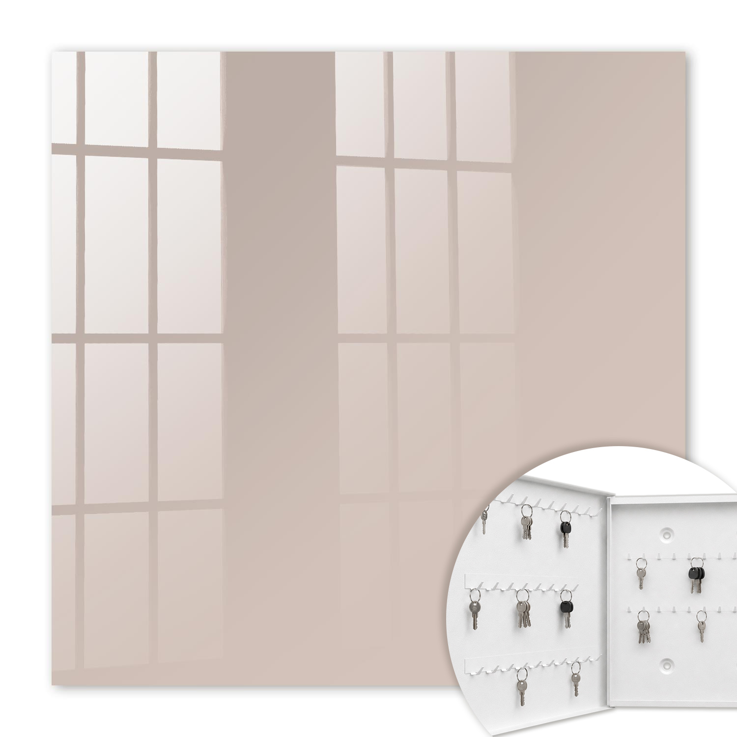 Armoire À Clés - (30 Cm X 30 Cm) - Boîte À Clés Murale - Coffret De Rangement Pour Clés - Couleur Blanche - Ouverture Vers La Gauche - Pour Maison Et Bureau - Beige Chaud Et Doux