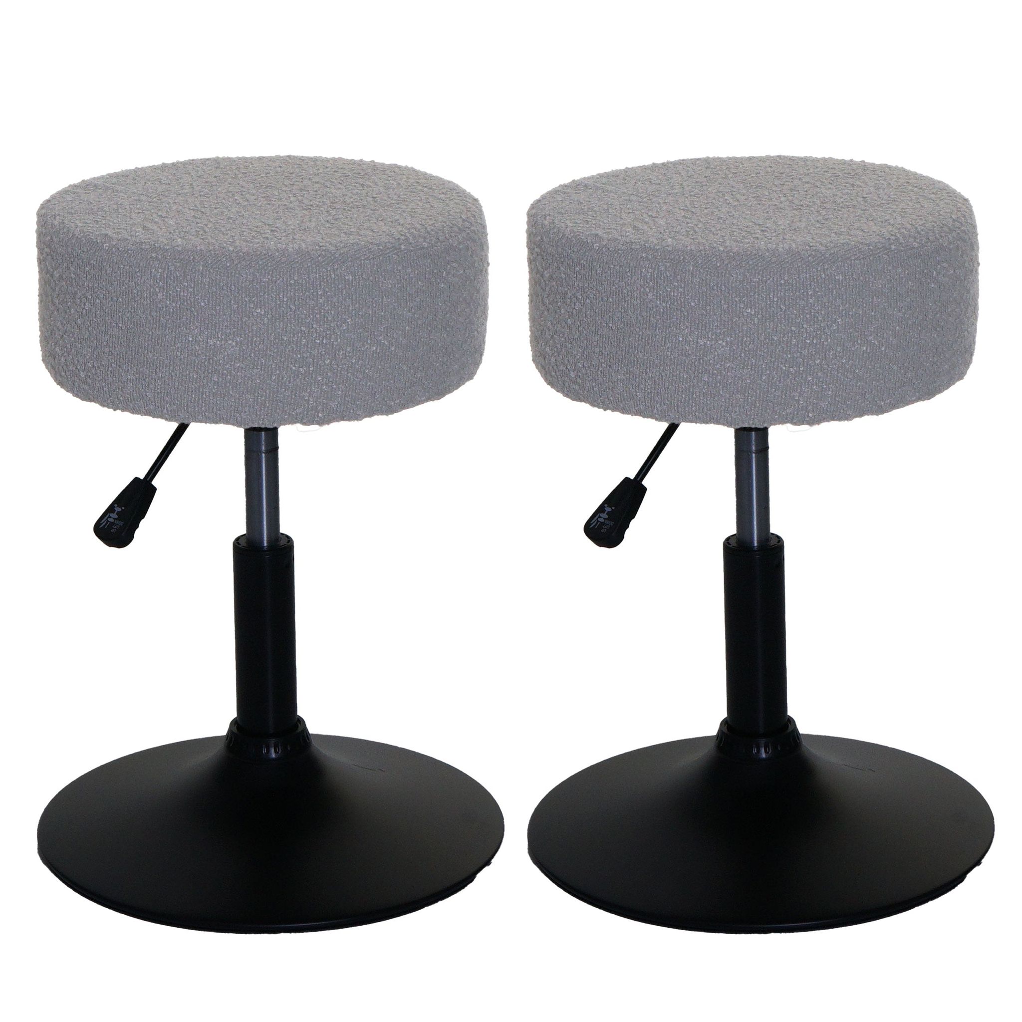 Lot De 2 Tabourets Réglables Pivotants 360° Tissu Bouclé Gris Ø37 Cm Base Acier 04_0009932