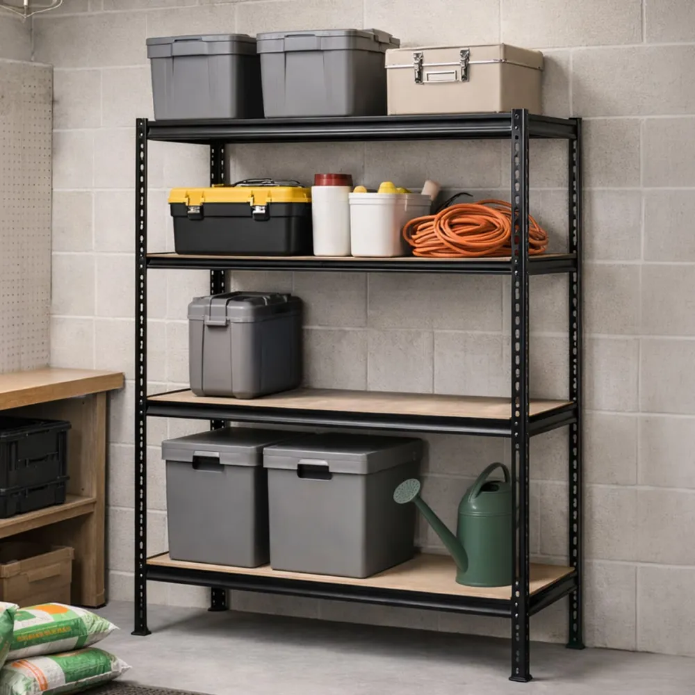 Étagère Industrielle 4 Niveaux 180x60x180 Cm - Noire - Charge 60 Kg/étagère