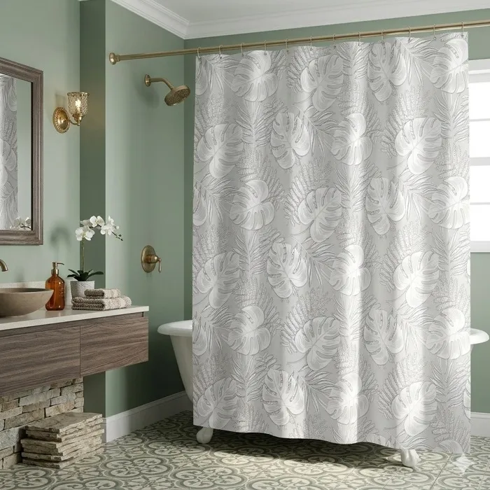 Rideau De Douche Motif Feuillage