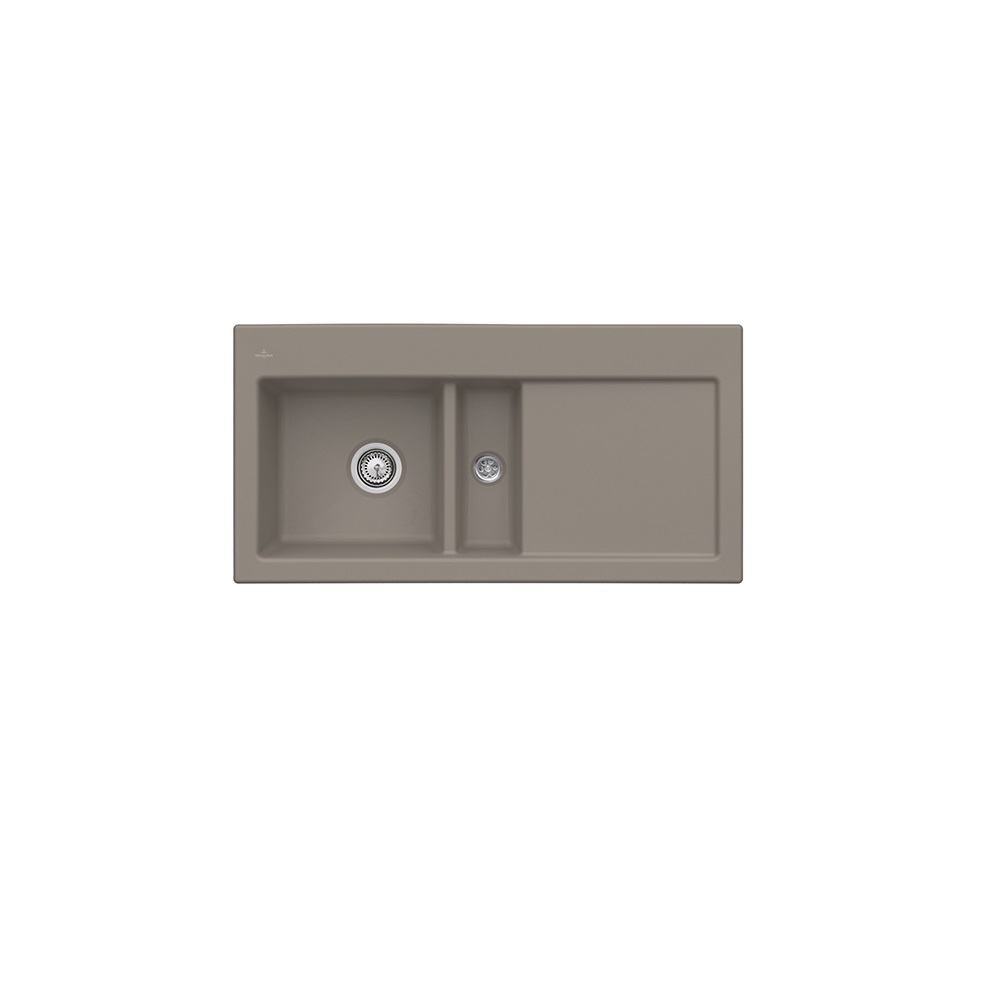 Evier 1 cuve et demi VILLEROY ET BOCH Subway 60 100 x 51 cm egouttoir a droite Timber CeramicPlus
