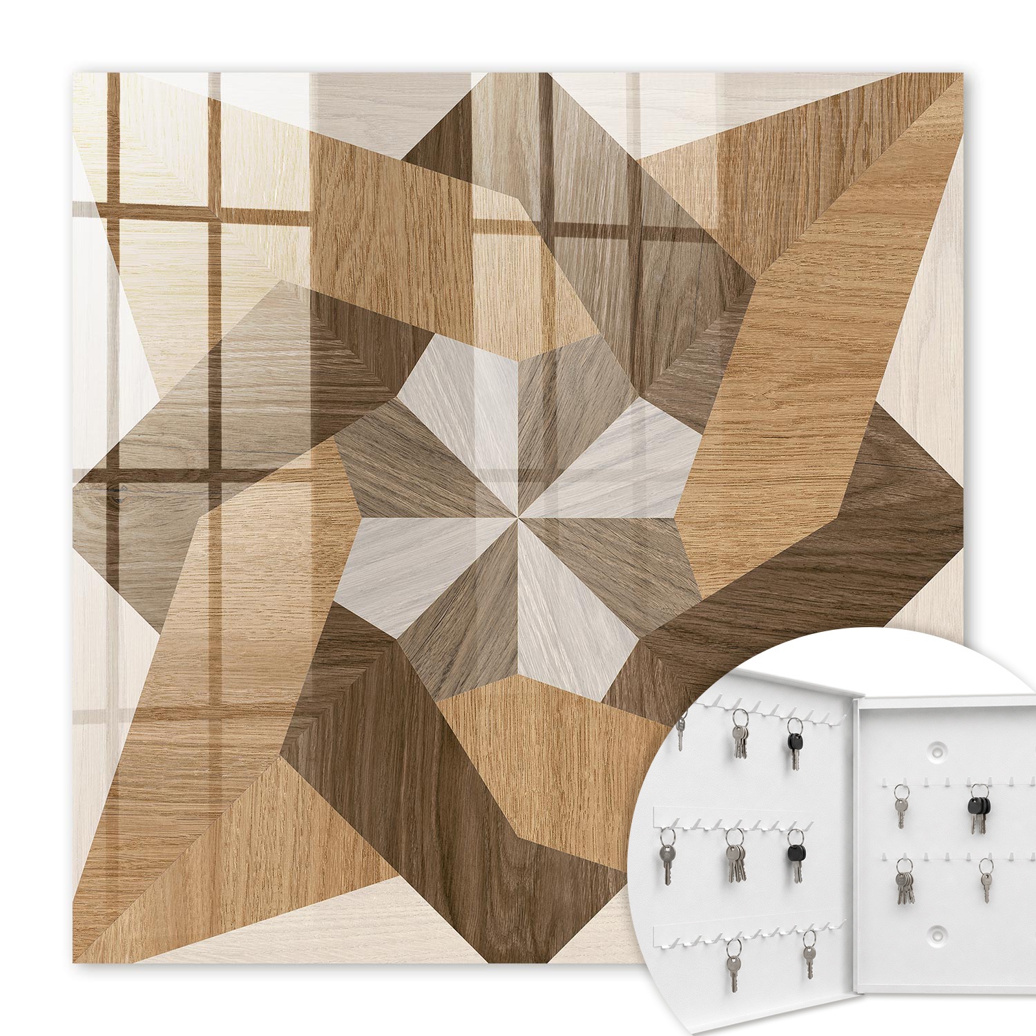 Armoire À Clés - (30 Cm X 30 Cm) - Boîte À Clés Murale - Coffret De Rangement Pour Clés - Couleur Blanche - Ouverture Vers La Gauche - Pour Maison Et Bureau - Étoile En Bois