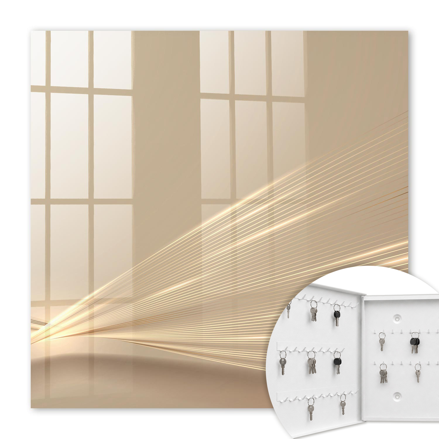 Armoire À Clés - (30 Cm X 30 Cm) - Boîte À Clés Murale - Coffret De Rangement Pour Clés - Couleur Blanche - Ouverture Vers La Gauche - Pour Maison Et Bureau - Lignes Minimalistes