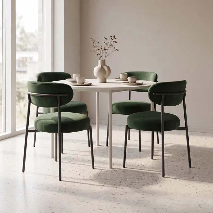 Lot De 4 Chaises De Salle À Manger En Tissu Chenille Vert - Annie