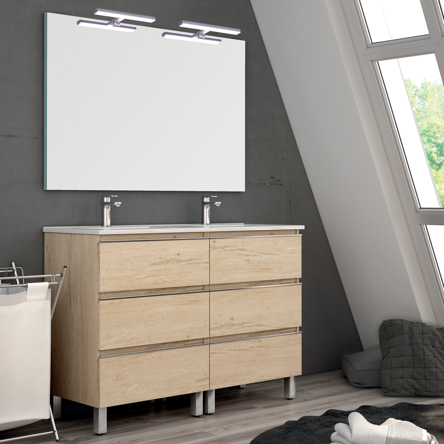 Meuble de salle de bain 120 cm double vasque 6 tiroirs PALMA bambou (chêne clair) COSYNEO ING3CPALMA120BAM