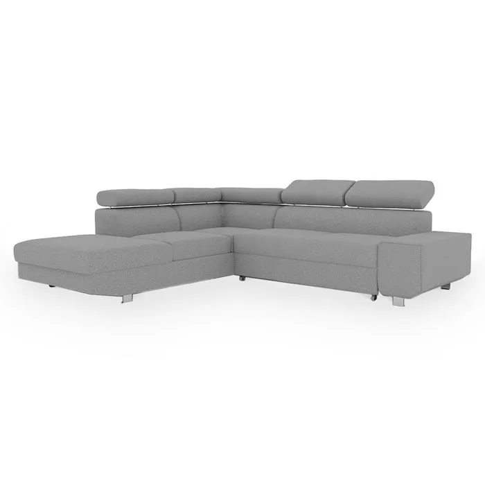 Eiden - Canapé D'angle Convertible Avec Coffre En Tissu Gris Clair - Angle Gauche
