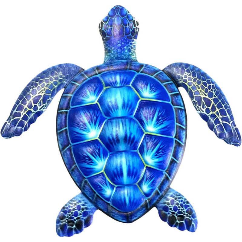 Tortue En Fer Métal Décorative - Sculpture Murale Extérieure Bleu - Pour Patio, Piscine, Jardin, Salon - Accrochage Facile