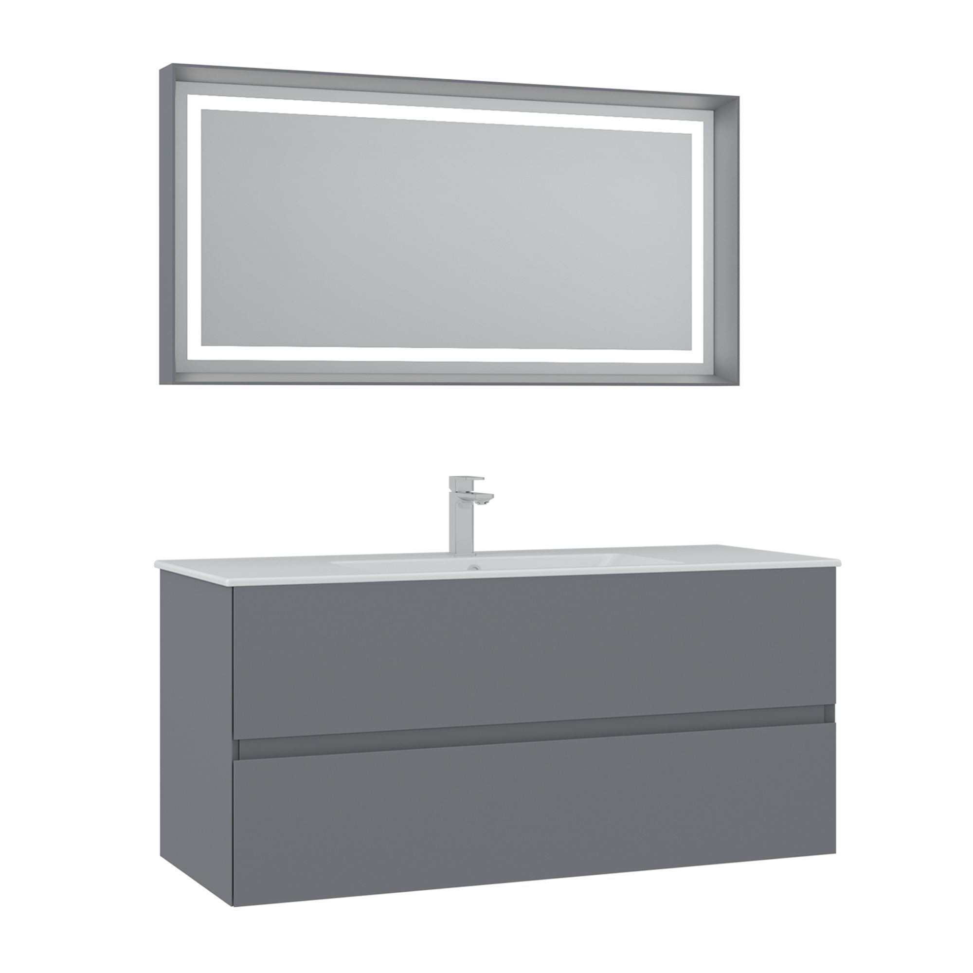 Meuble Avec Simple Vasque Et Miroir "nest 121 V2" - 121 X 51 X 55 Cm - Matte Grey