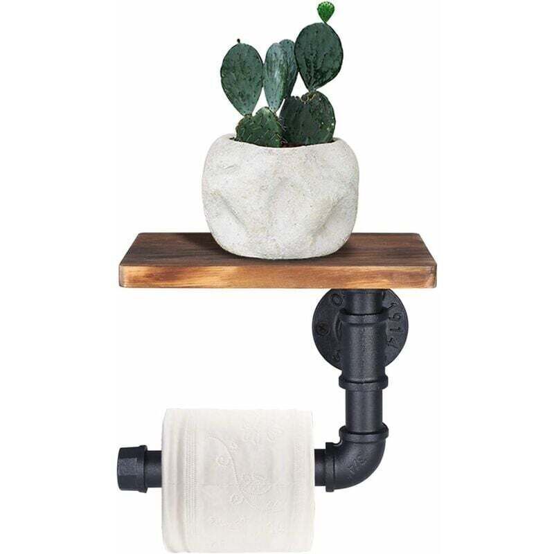 Porte-papier Toilette Mural En Métal Et Bois - Style Industriel - Vis De Verrouillage Intégrée - Pour Salle De Bain Moderne