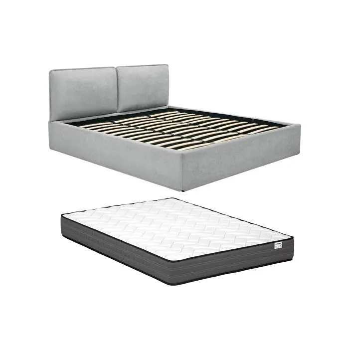 Lit coffre déhoussable 180 x 200 cm - Tissu - Gris clair + Matelas - TENESE