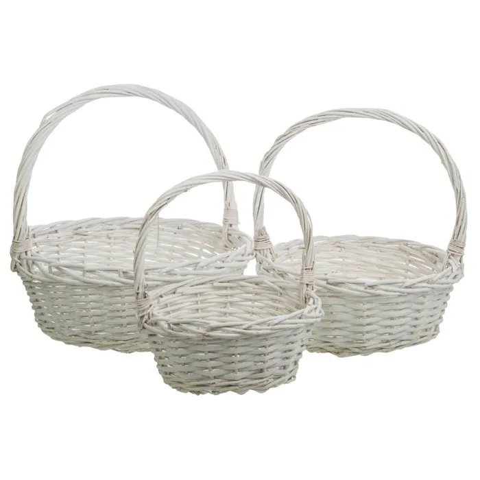 Ensemble De 3 Paniers En Osier Blanc Doublés