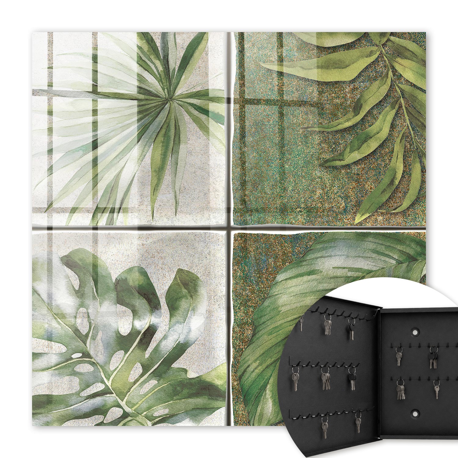 Armoire À Clés - (30 Cm X 30 Cm) - Boîte À Clés Murale - Coffret De Rangement Pour Clés - Couleur Noire - Ouverture Vers La Gauche - Pour Maison Et Bureau - Carreaux Végétaux