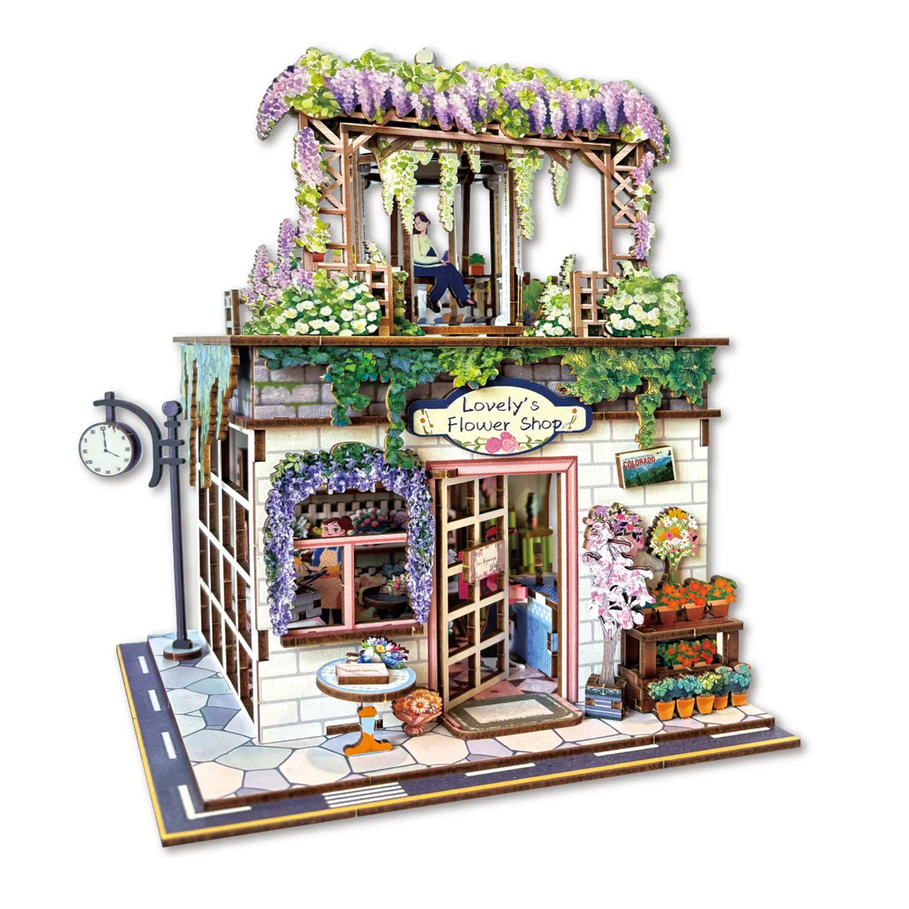 Maquette Green Slide Scènes Miniatures Serre Florale Lovely's Flower Shop 243 Pièces Led Bois