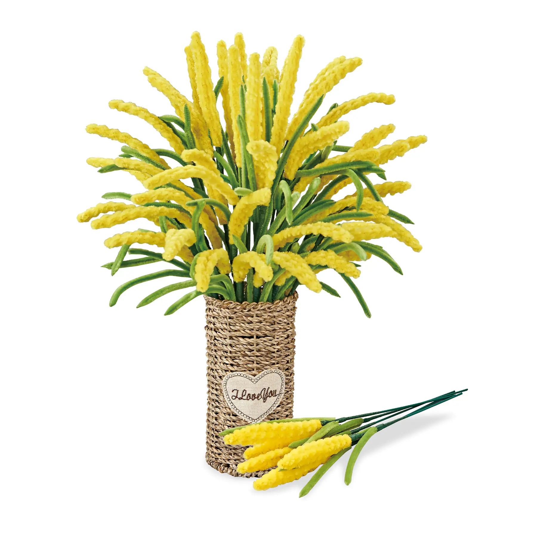 Bouquet de fleurs vase osier DIY Graminées Green Slide