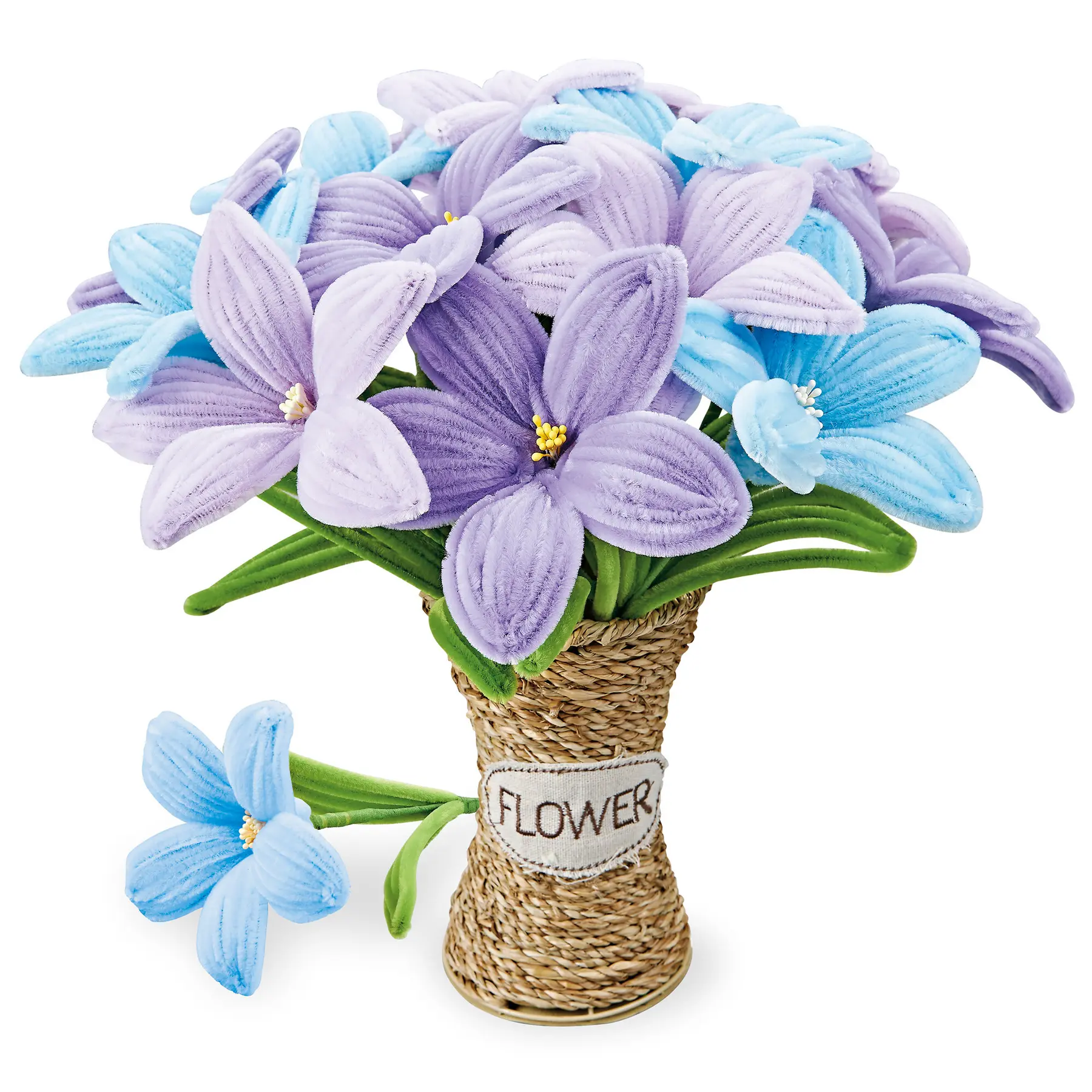 Bouquet de fleurs vase osier DIY Lys Bleus Green Slide