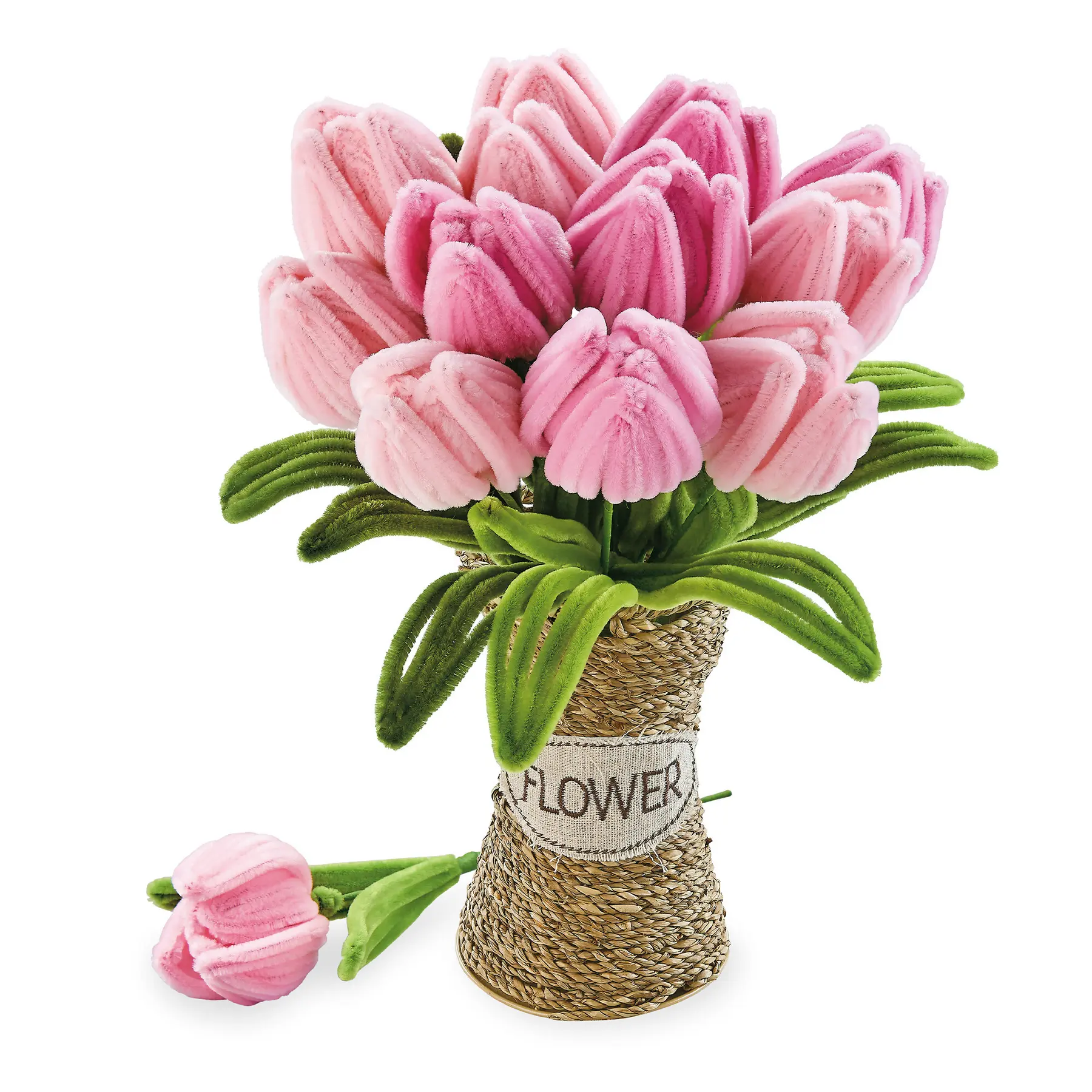 Bouquet de fleurs vase osier DIY Tulipes Green Slide