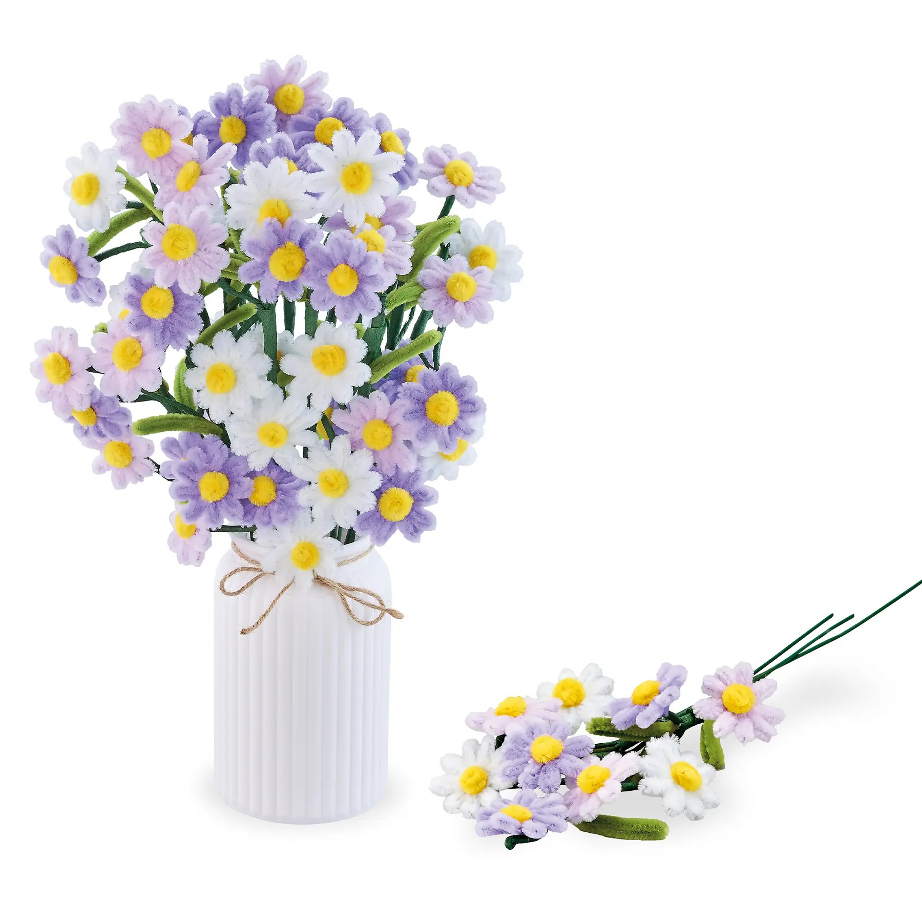 Bouquet de fleurs vase plastique DIY Marguerites Green Slide