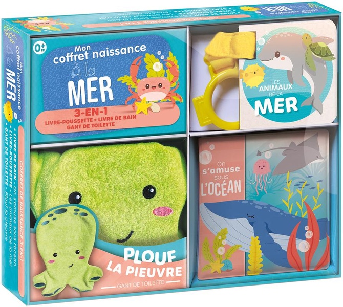 A la mer!: Mon coffret naissance: Gant de toilette + 2 livres d'éveil