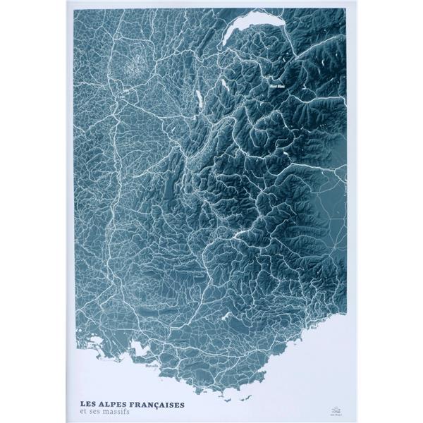 Carte en 2D: les Alpes blue design