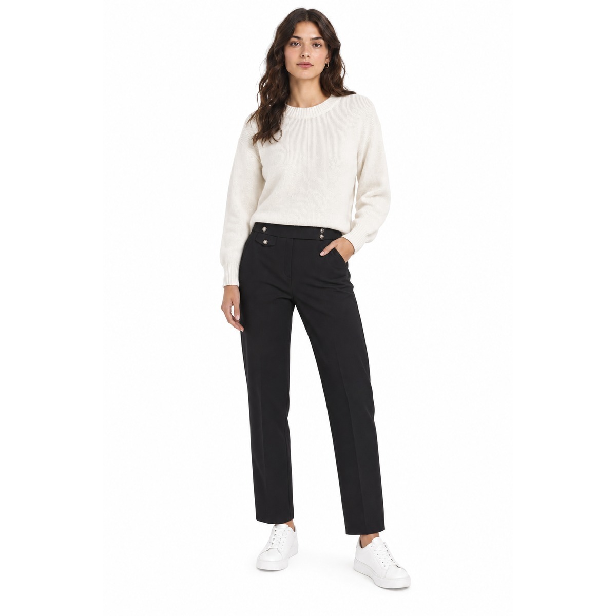 Lauren Ralph Lauren pour femme. 200B24254001 Pull en coton avec bordure à boutons noir (XS), Casuel