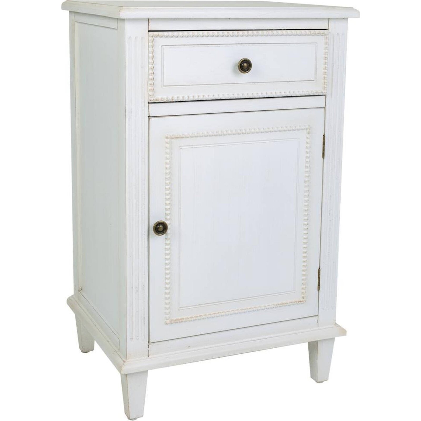 Table De Chevet Blanche En Bois Style Classique Élégant - Blanc Patiné Bois Naturel