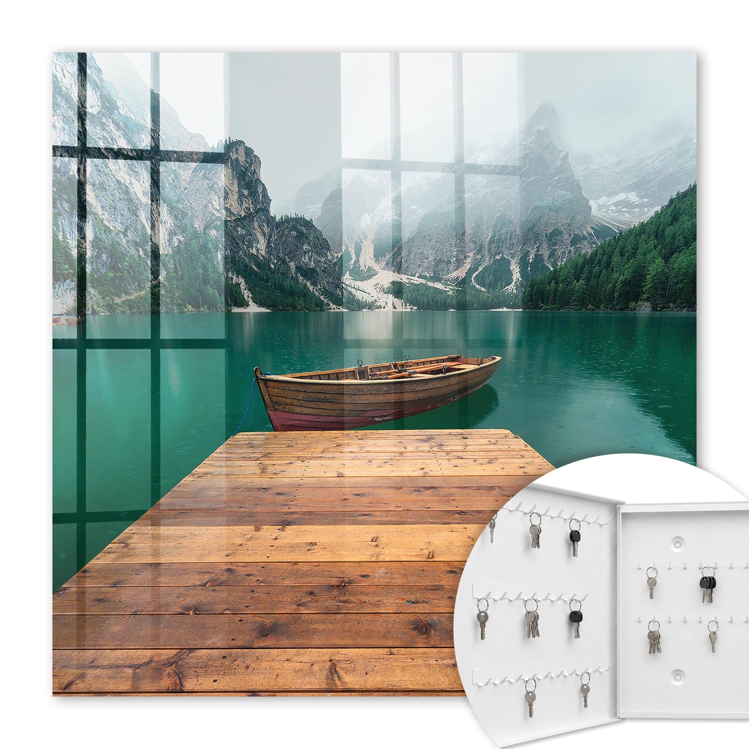 Armoire À Clés - (30 Cm X 30 Cm) - Boîte À Clés Murale - Coffret De Rangement Pour Clés - Couleur Blanche - Ouverture Vers La Gauche - Pour Maison Et Bureau - Lac De Montagne