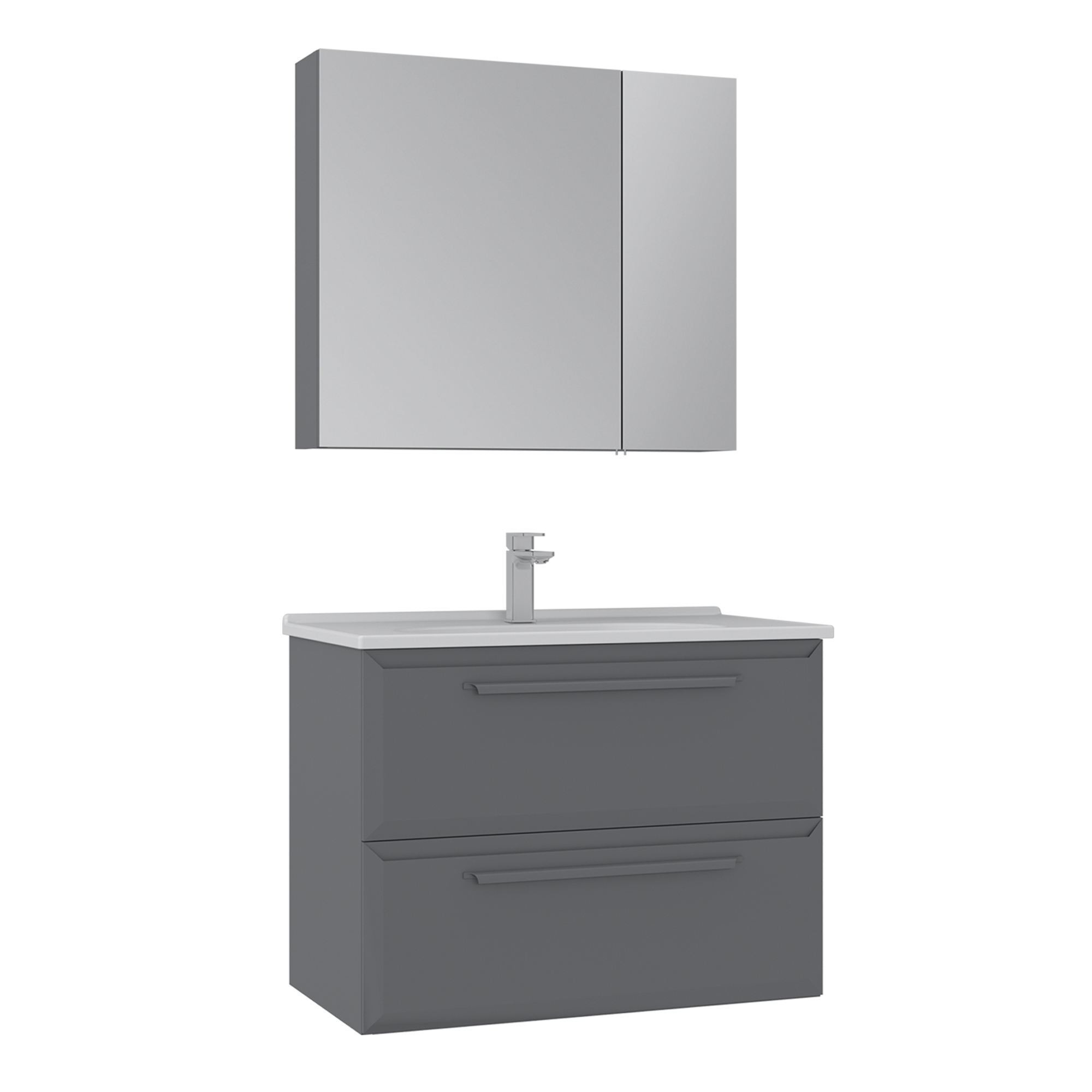 Meuble Avec Simple Vasque Et Miroir "nuvola 80 V2" - 80 X 50 X 62 Cm - Grey
