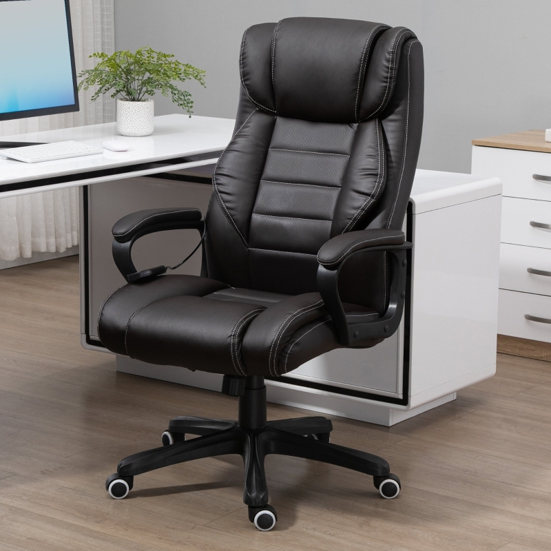 Chaise De Bureau Ergonomique Avec Massage, Dossier Haut, Inclinable, Noire, Redom
