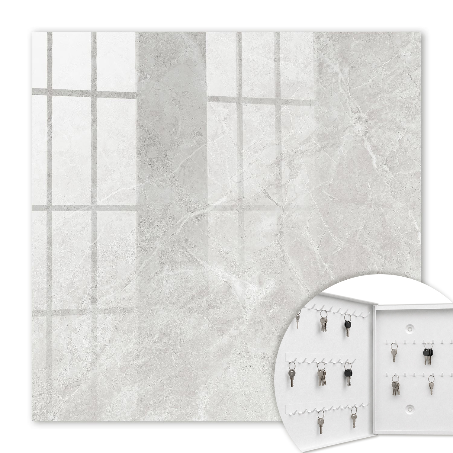 Armoire À Clés - (30 Cm X 30 Cm) - Boîte À Clés Murale - Coffret De Rangement Pour Clés - Couleur Blanche - Ouverture Vers La Gauche - Pour Maison Et Bureau - Structure Grise