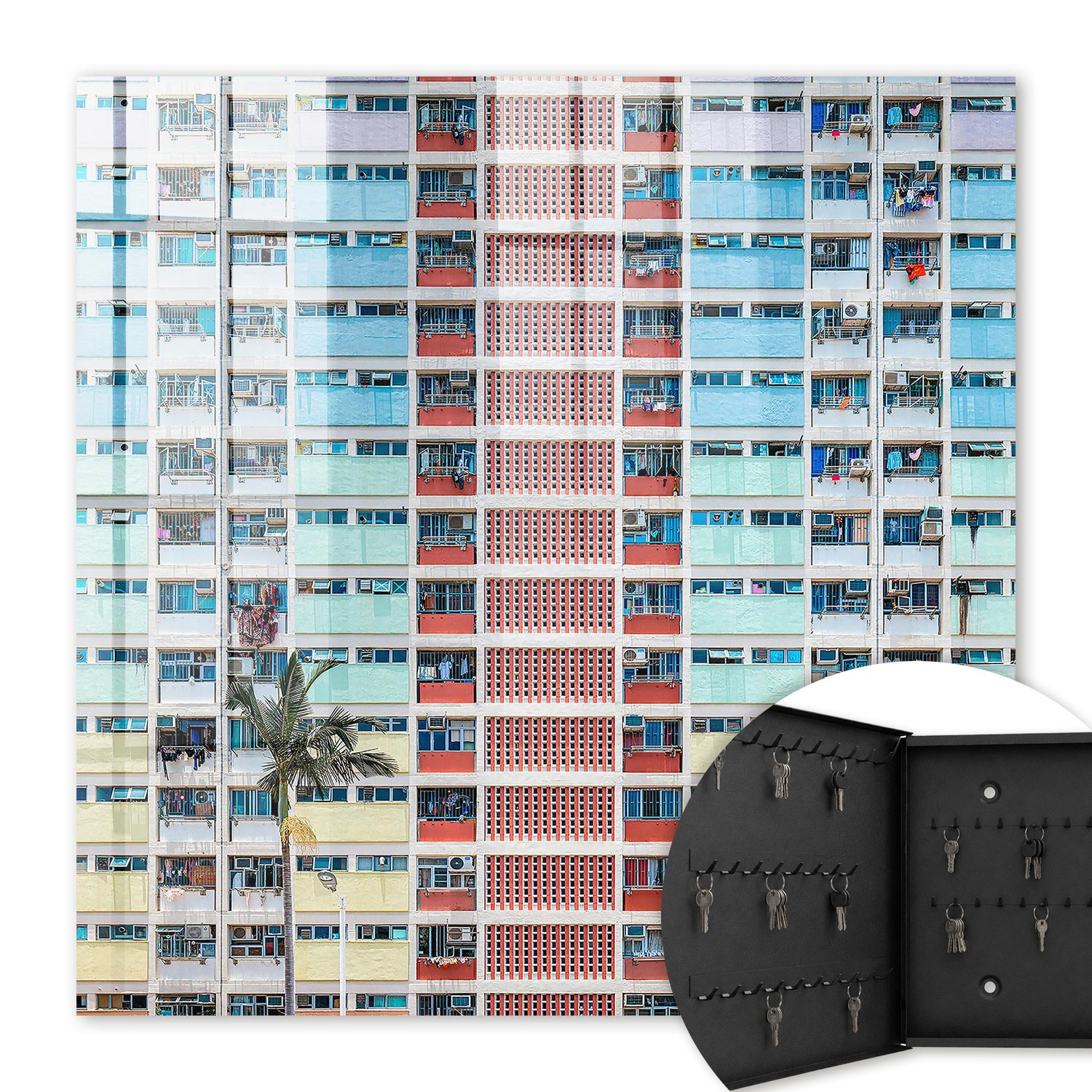 Armoire À Clés - (30 Cm X 30 Cm) - Boîte À Clés Murale - Coffret De Rangement Pour Clés - Couleur Noire - Ouverture Vers La Gauche - Pour Maison Et Bureau - Architecture Colorée