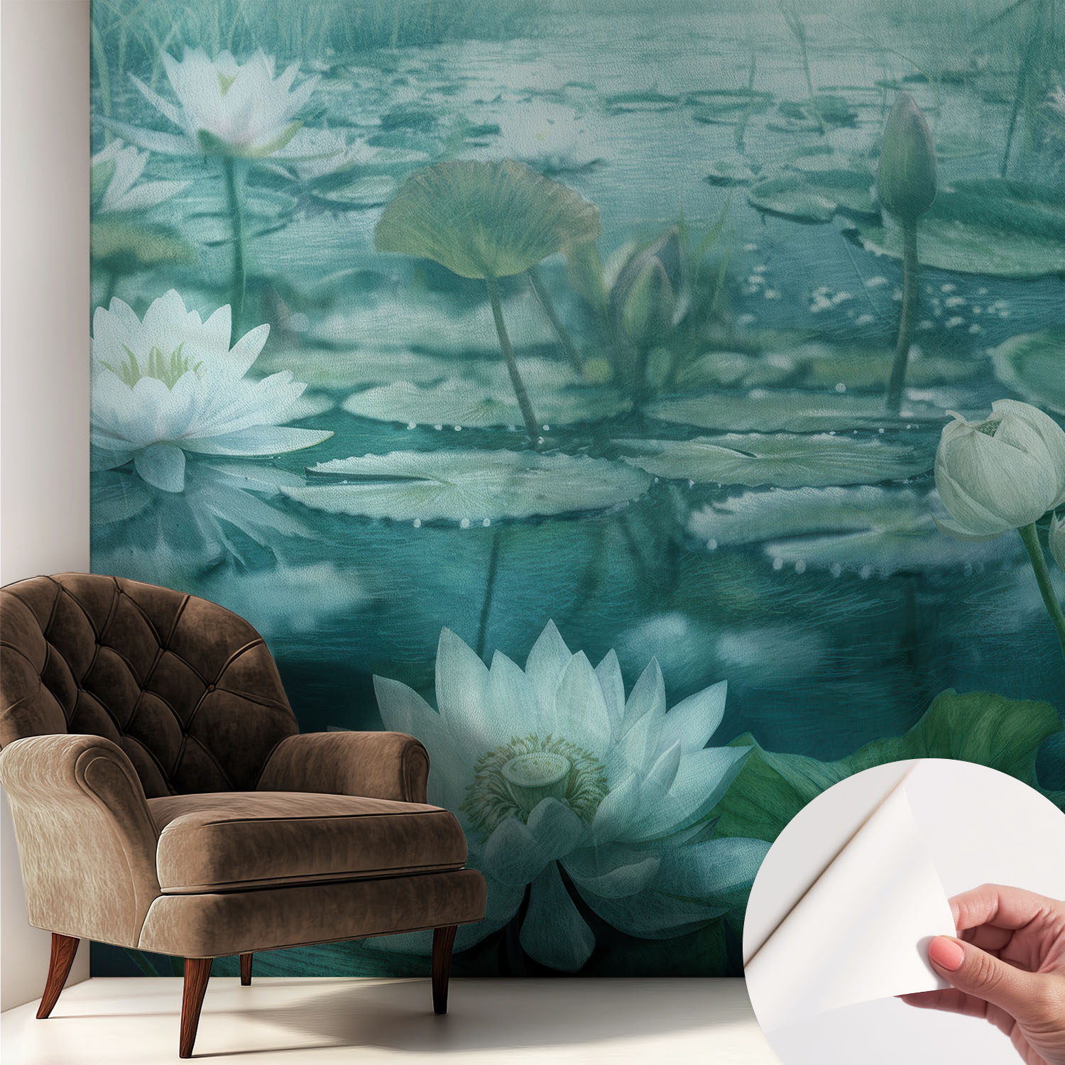Papier Peint Adhésif Avec Colle Pour Décoration Moderne De Salon Chambre À Coucher Cuisine Et Bureau Facile Fleurs Aquatiques 250x250 Cm