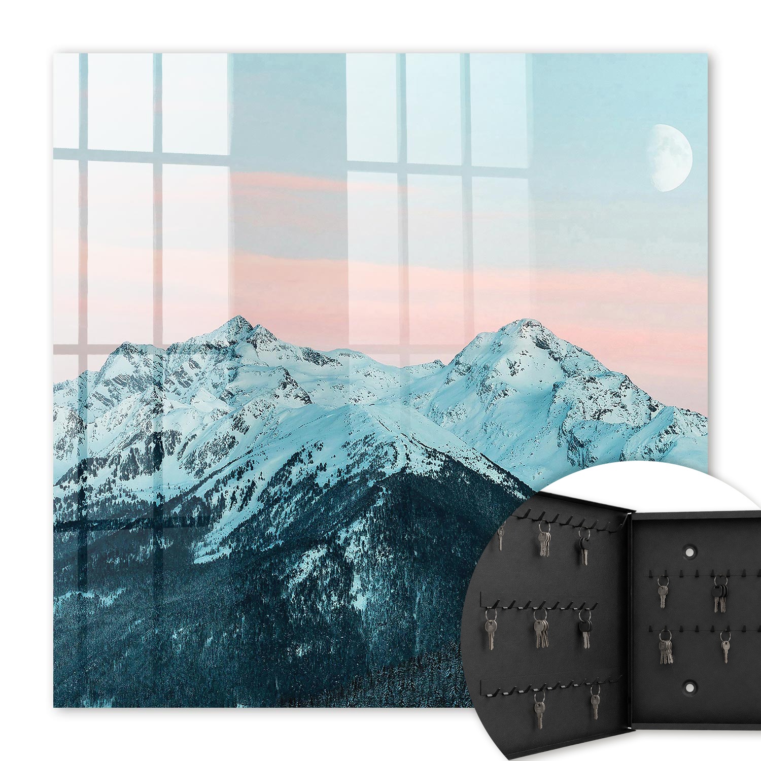 Armoire À Clés - (30 Cm X 30 Cm) - Boîte À Clés Murale - Coffret De Rangement Pour Clés - Couleur Noire - Ouverture Vers La Gauche - Pour Maison Et Bureau - Paix De La Montagne