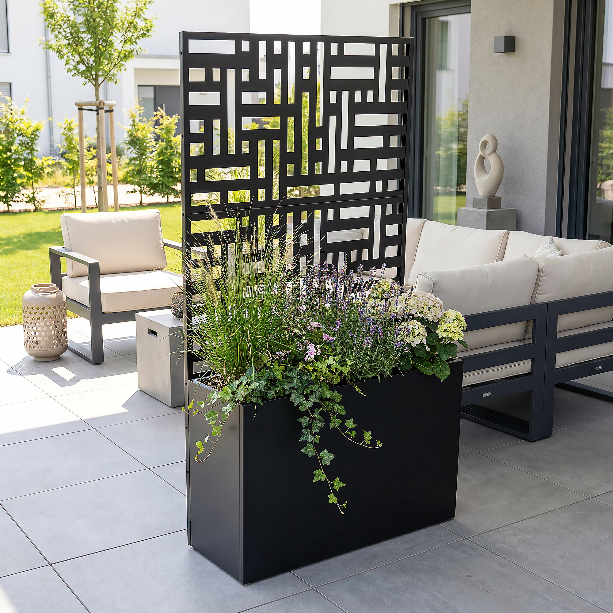 Jardinière Brise-vue Bernalda Acier 146 X 83 X 31 Cm Noir