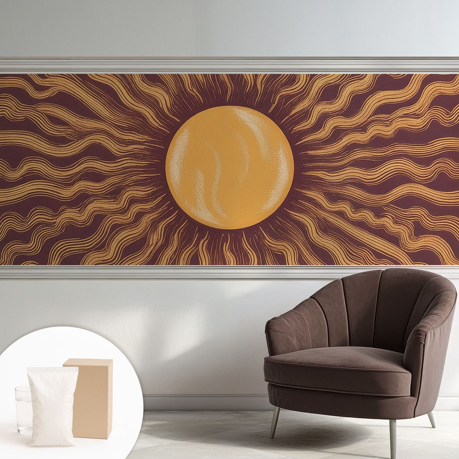 Papier Peint Décoratif Avec Colle Pour Salon, Chambre À Coucher Et Bureau - Design Moderne Et Facile À Poser Rayons De Soleil 250x104 Cm