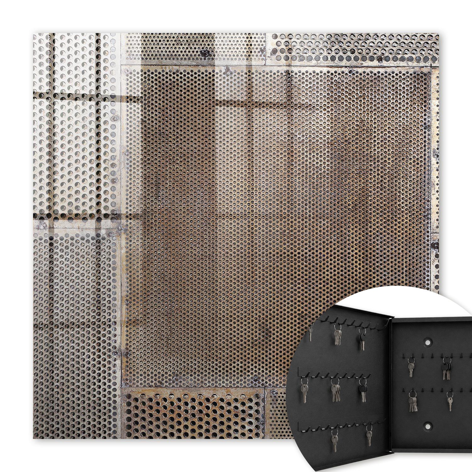Armoire À Clés - (30 Cm X 30 Cm) - Boîte À Clés Murale - Coffret De Rangement Pour Clés - Couleur Noire - Ouverture Vers La Gauche - Pour Maison Et Bureau - Modèle Industriel
