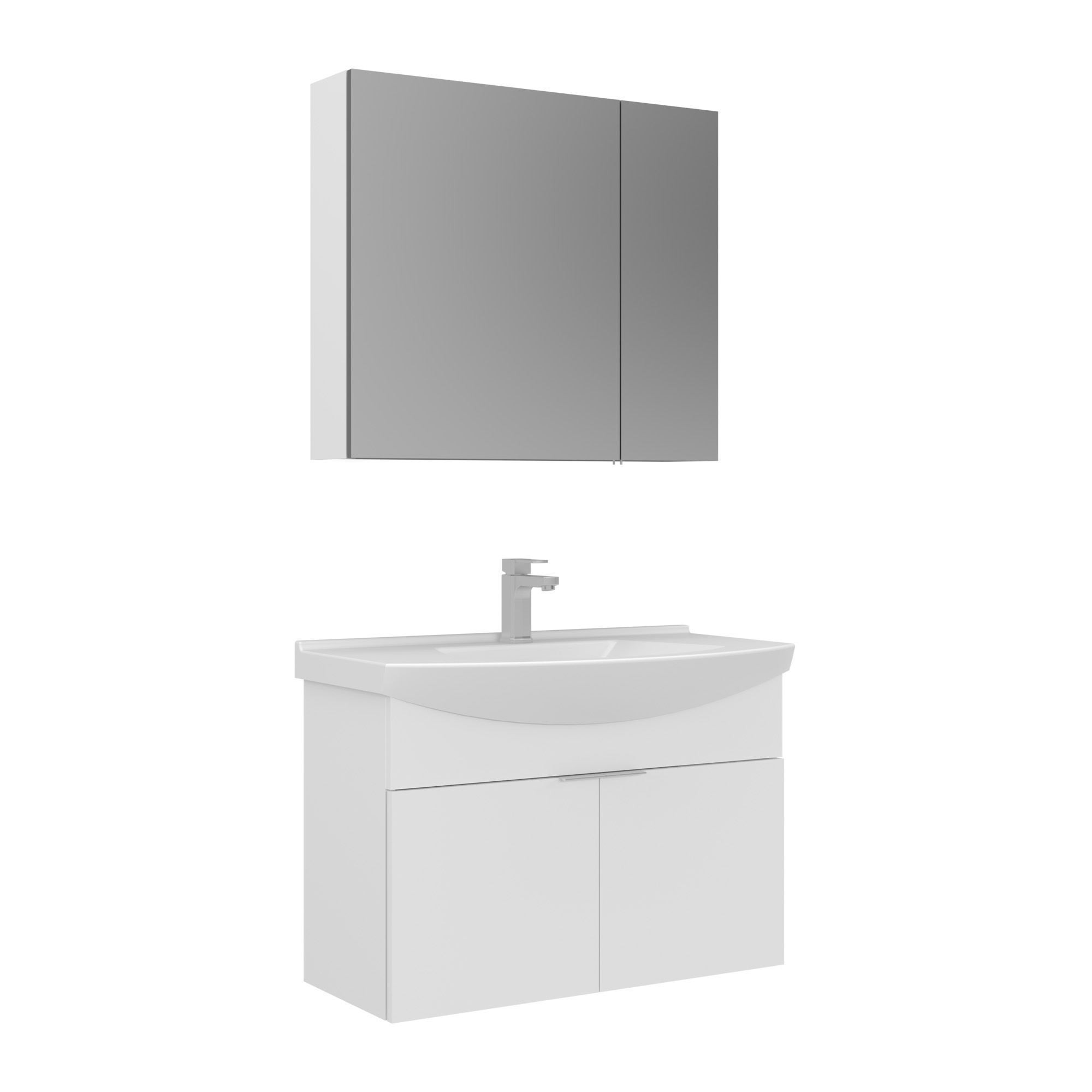 Meuble Avec Simple Vasque Et Miroir "purus 80" - 80 X 50 X 58 Cm - White