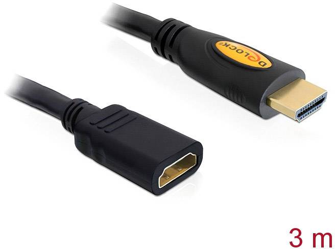 Rallonge Delock Hdmi Fiche Mâle Hdmi-a, Prise Femelle Hdmi-a 3.00 M Noir 83081 4k Uhd, Contacts Dorés Câble Hdmi C670551