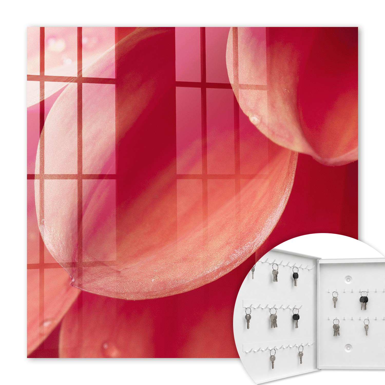Armoire À Clés - (30 Cm X 30 Cm) - Boîte À Clés Murale - Coffret De Rangement Pour Clés - Couleur Blanche - Ouverture Vers La Gauche - Pour Maison Et Bureau - Intimité Florale
