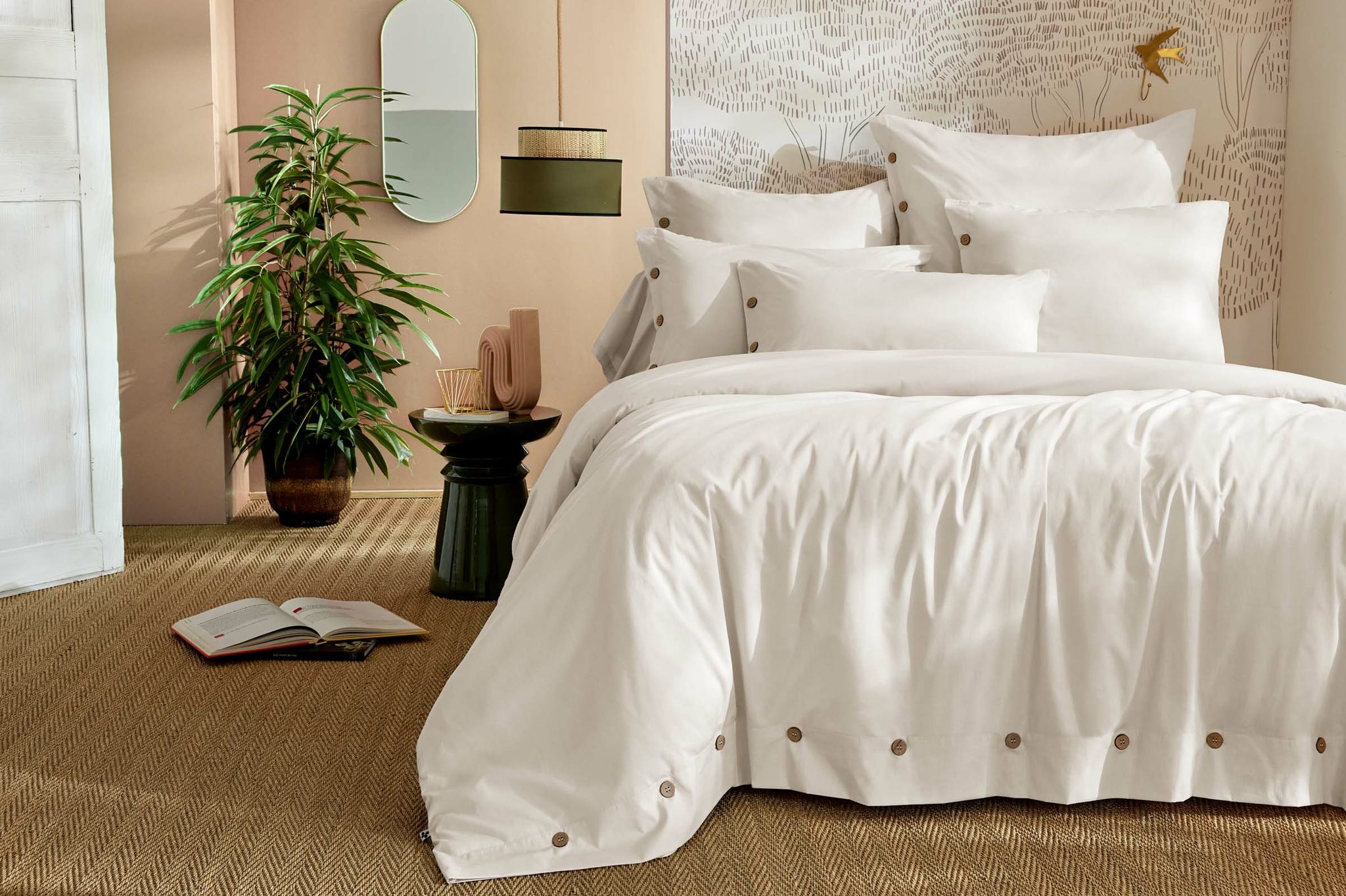 Housse De Couette 240 X 220 Cm Percale De Coton 120 Fils Unie Perrine - Blanc