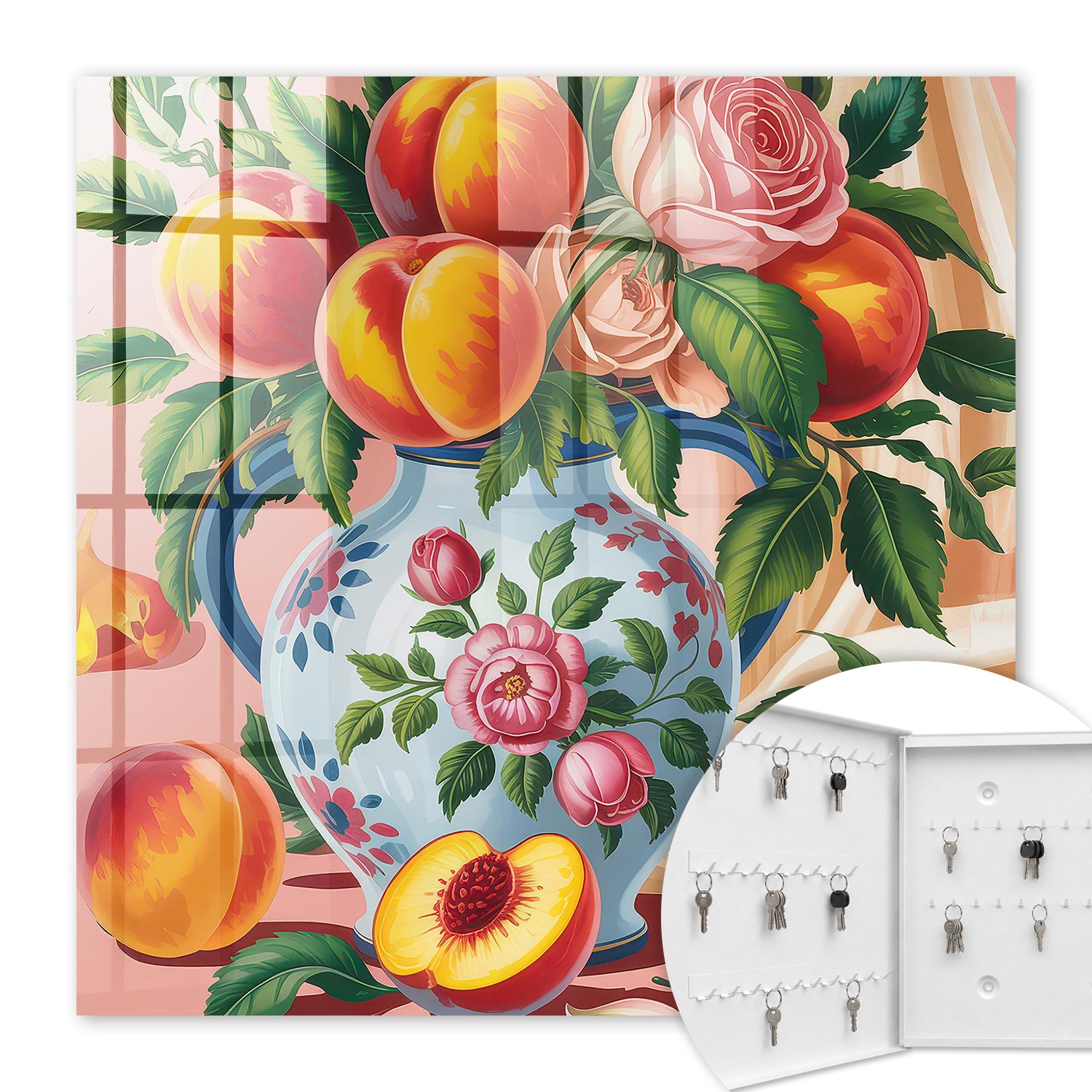 Armoire À Clés - (30 Cm X 30 Cm) - Boîte À Clés Murale - Coffret De Rangement Pour Clés - Couleur Blanche - Ouverture Vers La Gauche - Pour Maison Et Bureau - Nature Morte