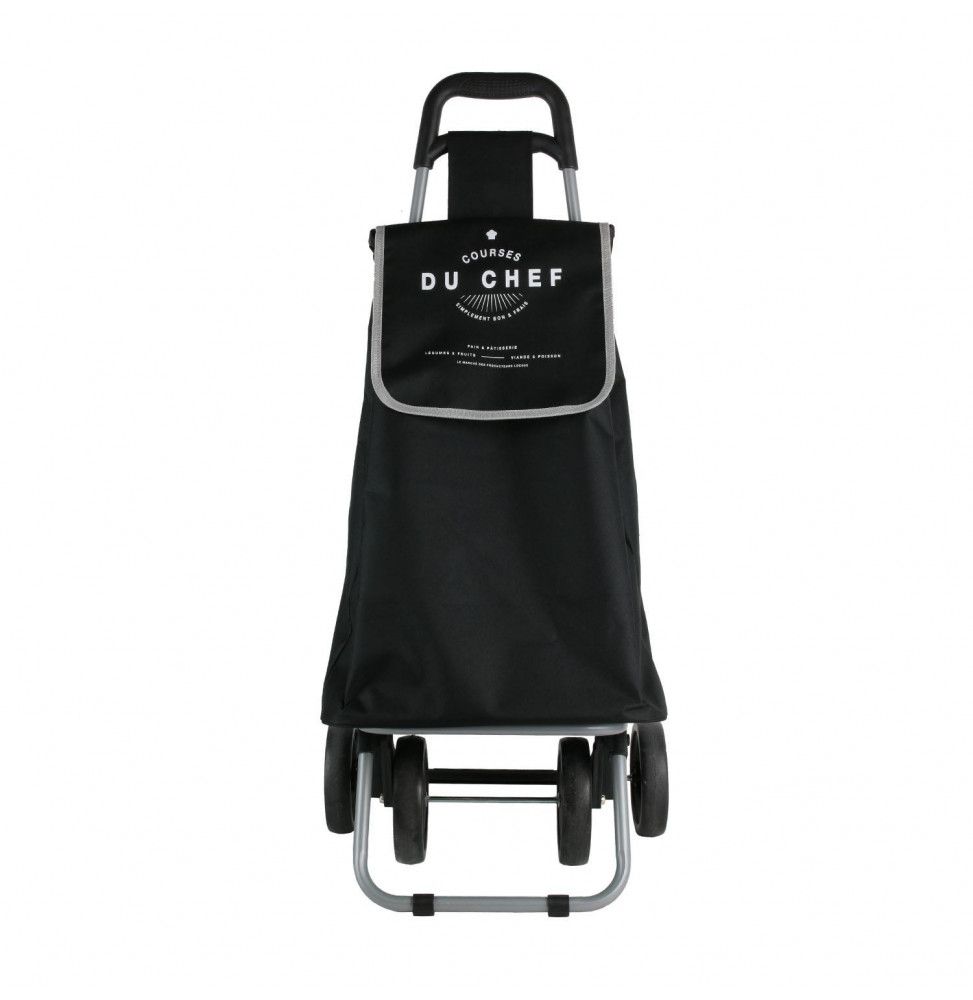 Chariot De Course Motif Courses Du Chef - 4 Roues - L 41 Cm X H 87 Cm - Noir - Livraison Gratuite